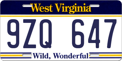 WV license plate 9ZQ647