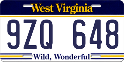 WV license plate 9ZQ648