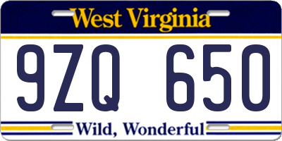 WV license plate 9ZQ650