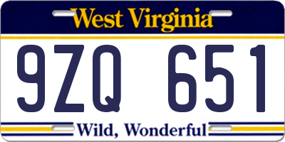 WV license plate 9ZQ651