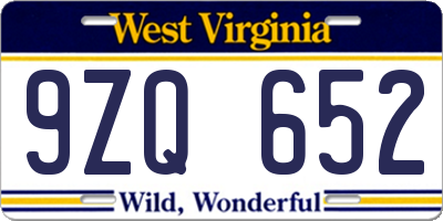 WV license plate 9ZQ652