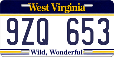 WV license plate 9ZQ653