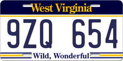 WV license plate 9ZQ654