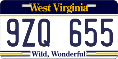 WV license plate 9ZQ655