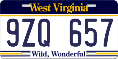WV license plate 9ZQ657