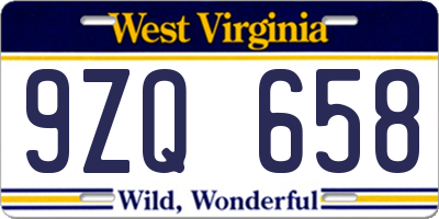 WV license plate 9ZQ658