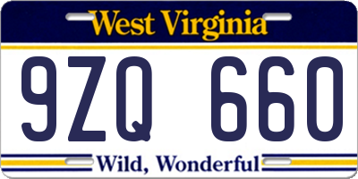 WV license plate 9ZQ660