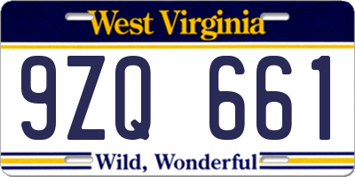 WV license plate 9ZQ661