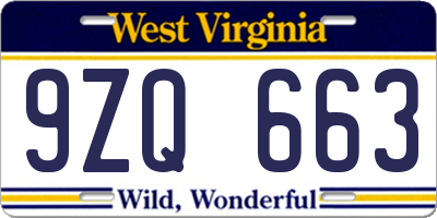 WV license plate 9ZQ663