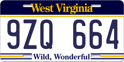 WV license plate 9ZQ664
