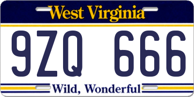 WV license plate 9ZQ666