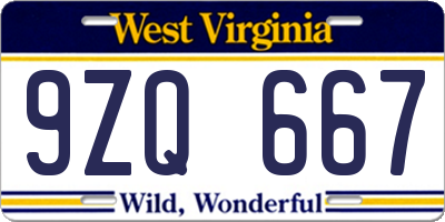 WV license plate 9ZQ667
