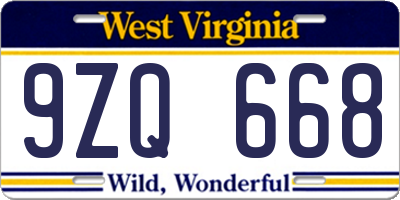 WV license plate 9ZQ668
