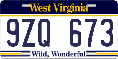WV license plate 9ZQ673