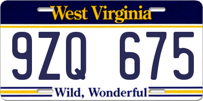 WV license plate 9ZQ675