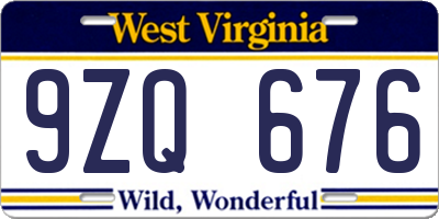 WV license plate 9ZQ676