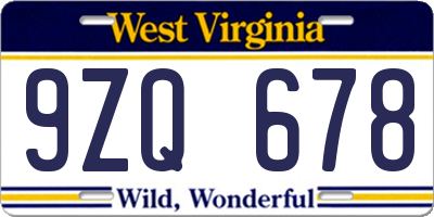 WV license plate 9ZQ678