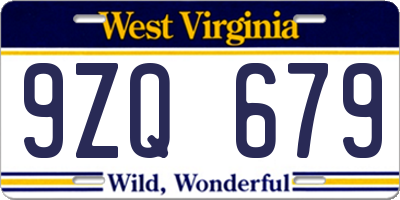 WV license plate 9ZQ679