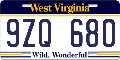 WV license plate 9ZQ680