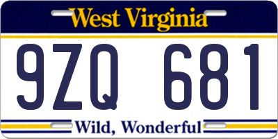 WV license plate 9ZQ681