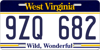 WV license plate 9ZQ682