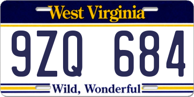 WV license plate 9ZQ684