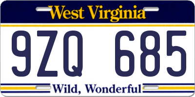 WV license plate 9ZQ685
