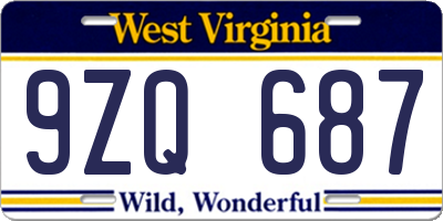 WV license plate 9ZQ687