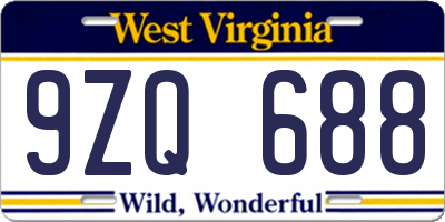 WV license plate 9ZQ688