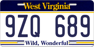 WV license plate 9ZQ689