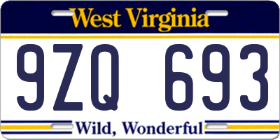 WV license plate 9ZQ693