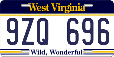 WV license plate 9ZQ696