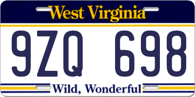 WV license plate 9ZQ698