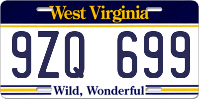 WV license plate 9ZQ699