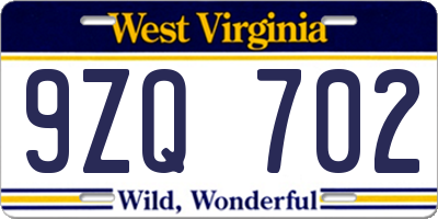 WV license plate 9ZQ702