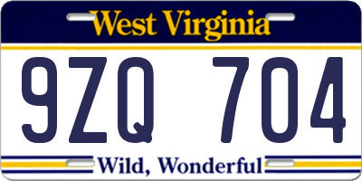 WV license plate 9ZQ704