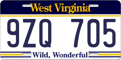 WV license plate 9ZQ705