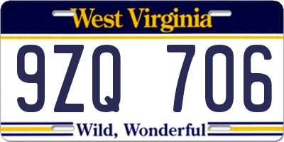 WV license plate 9ZQ706