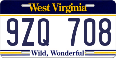 WV license plate 9ZQ708
