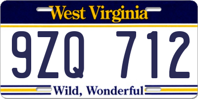 WV license plate 9ZQ712