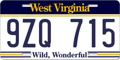 WV license plate 9ZQ715