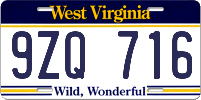 WV license plate 9ZQ716