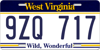 WV license plate 9ZQ717