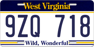 WV license plate 9ZQ718