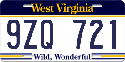 WV license plate 9ZQ721