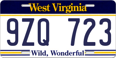 WV license plate 9ZQ723