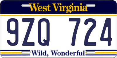 WV license plate 9ZQ724