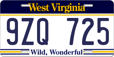 WV license plate 9ZQ725