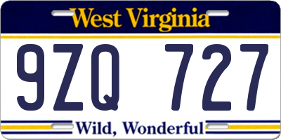 WV license plate 9ZQ727