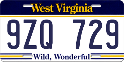 WV license plate 9ZQ729
